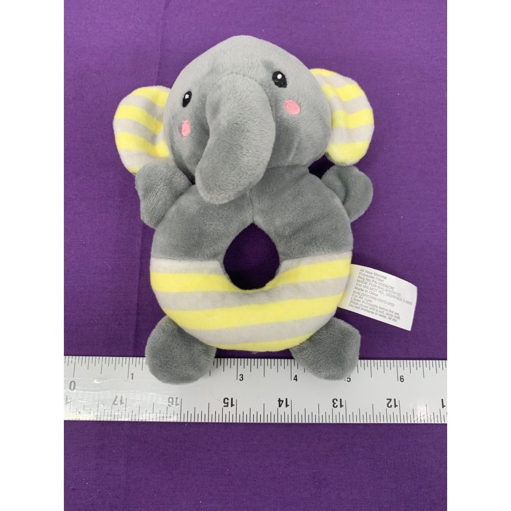 Walgreens 6 Inch Baby Rattle Elephant Yellow Striped Gray Minky